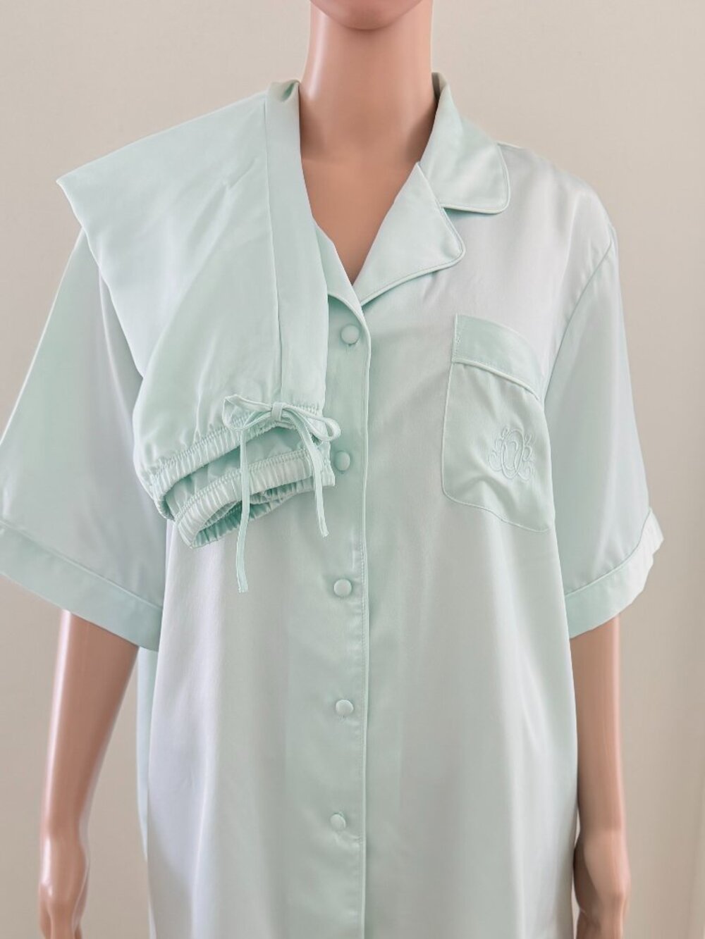 NWT CABERNET WOMAN CLASSICS PAJAMAS SET 2 Pc Size 1X SHORT SLEEVE BUTTONS GREEN - Picture 2 of 8
